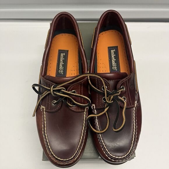 TIMBERLAND MEN CLASSIC 2 EYE ROOT BEER SHOE BROWN FULL GRAIN BOAT SHOE SZ 8.5 M main image 7